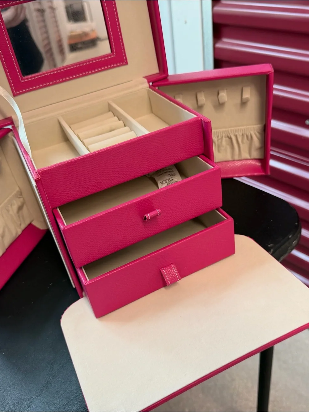 Deluxe Hot Pink Jewelry Organizer Box with Mirror